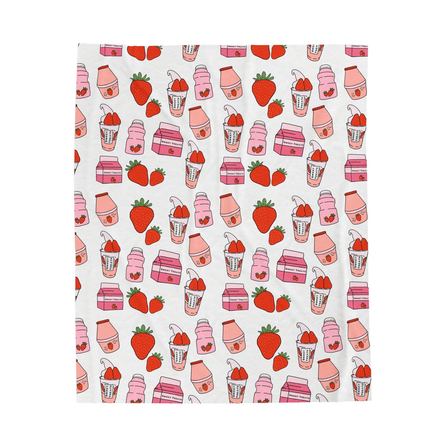 Cute Strawberry Milkshake Velveteen Plush Blanket - Perfect for Cozy Nights